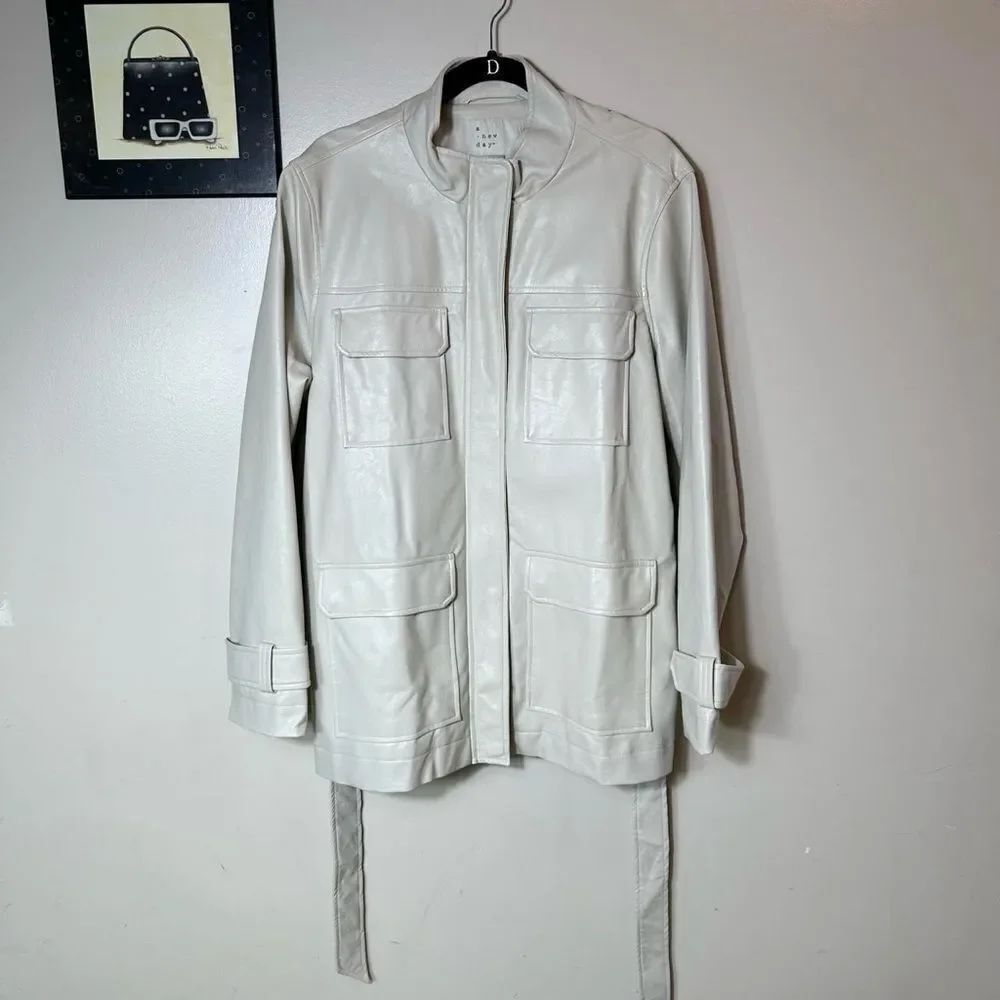 a new day Women's Cream Military faux leather jacket